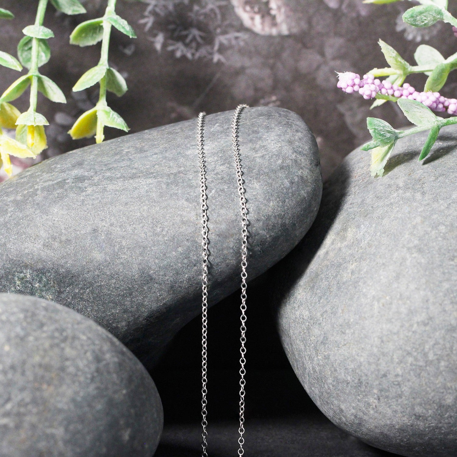 Double Extendable Piatto Chain in 14k White Gold (1.30 mm) in a sleek high-contrast midnight luxury editorial style